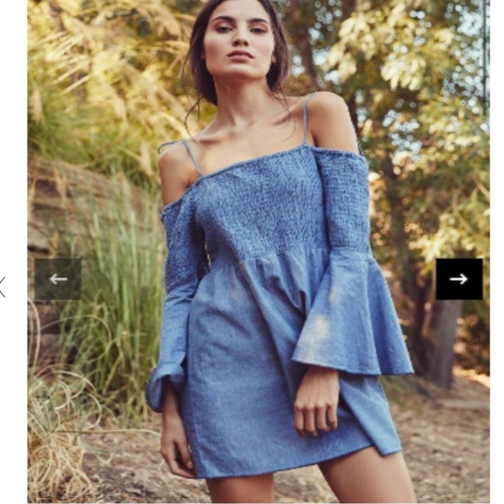 ADORABLE TULAROSA CHAMBRAY DRESS SMOCKED WITH BELL SLEEVES